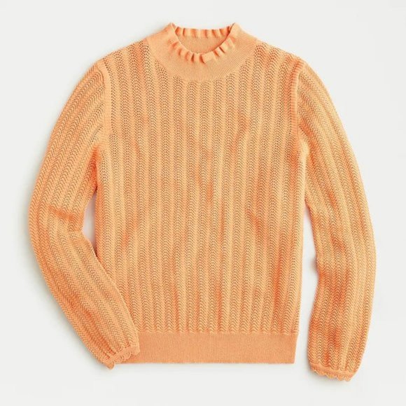 J.Crew Pointelle Ruffle Mockneck Cotton Sweater XS - Picture 1 of 13